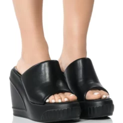 OCEAN EYES WEDGE SANDAL IN BLACK -AZALEA WANG Shop ocean eyes wedge sandal in black black 1 1