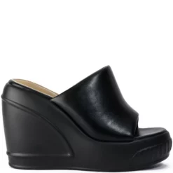 OCEAN EYES WEDGE SANDAL IN BLACK
