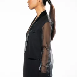 OLIVIER SHEER MIX MEDIA BLAZER -AZALEA WANG Shop olivier sheer mix media blazer black 4 4