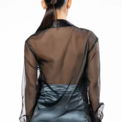 OLIVIER SHEER MIX MEDIA BLAZER -AZALEA WANG Shop olivier sheer mix media blazer black 5 5