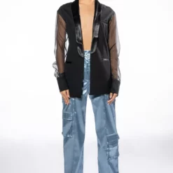 OLIVIER SHEER MIX MEDIA BLAZER -AZALEA WANG Shop olivier sheer mix media blazer black 7 7