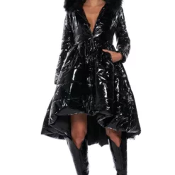 AZALEA WANG ON THE TOWN PATENT PEPLUM PUFFER -AZALEA WANG Shop on the town patent peplum puffer black 2 2