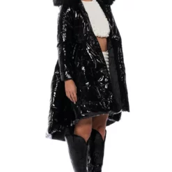 AZALEA WANG ON THE TOWN PATENT PEPLUM PUFFER -AZALEA WANG Shop on the town patent peplum puffer black 5 5