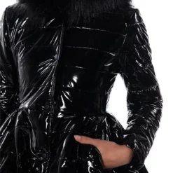 AZALEA WANG ON THE TOWN PATENT PEPLUM PUFFER -AZALEA WANG Shop on the town patent peplum puffer black 8 8