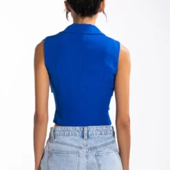 OPEN CONCEPT TIE FRONT VEST -AZALEA WANG Shop open concept tie front vest blue 10 10