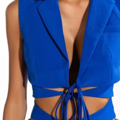 OPEN CONCEPT TIE FRONT VEST -AZALEA WANG Shop open concept tie front vest blue 11 11