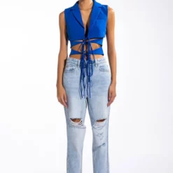 OPEN CONCEPT TIE FRONT VEST -AZALEA WANG Shop open concept tie front vest blue 12 12