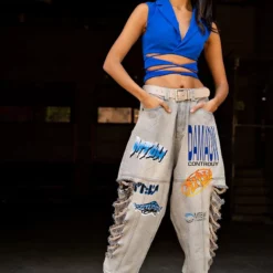 OPEN CONCEPT TIE FRONT VEST -AZALEA WANG Shop open concept tie front vest blue 3 3 c1 c1