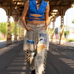 OPEN CONCEPT TIE FRONT VEST -AZALEA WANG Shop open concept tie front vest blue 6 6 c1