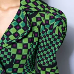 OPTICAL ILLUSION CHECKERED PEPLUM BLAZER -AZALEA WANG Shop optical illusion checkered peplum blazer green 6 6