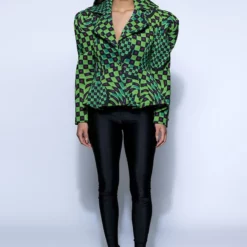 OPTICAL ILLUSION CHECKERED PEPLUM BLAZER -AZALEA WANG Shop optical illusion checkered peplum blazer green 7 7