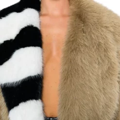 OVERSIZE SOFT FAUX FUR STRIPE JACKET 22 OVERSIZE SOFT FAUX FUR STRIPE JACKET -AZALEA WANG Shop oversize soft faux fur stripe jacket beige multi 10 10