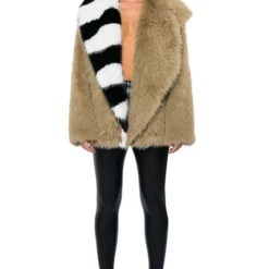 OVERSIZE SOFT FAUX FUR STRIPE JACKET 23 OVERSIZE SOFT FAUX FUR STRIPE JACKET -AZALEA WANG Shop oversize soft faux fur stripe jacket beige multi 11 11