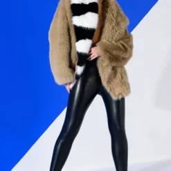 OVERSIZE SOFT FAUX FUR STRIPE JACKET 15 OVERSIZE SOFT FAUX FUR STRIPE JACKET -AZALEA WANG Shop oversize soft faux fur stripe jacket beige multi 3 3 c1