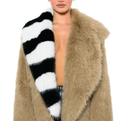 OVERSIZE SOFT FAUX FUR STRIPE JACKET 16 OVERSIZE SOFT FAUX FUR STRIPE JACKET -AZALEA WANG Shop oversize soft faux fur stripe jacket beige multi 4 4 c1