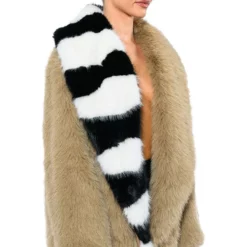 OVERSIZE SOFT FAUX FUR STRIPE JACKET 18 OVERSIZE SOFT FAUX FUR STRIPE JACKET -AZALEA WANG Shop oversize soft faux fur stripe jacket beige multi 6 6 c1