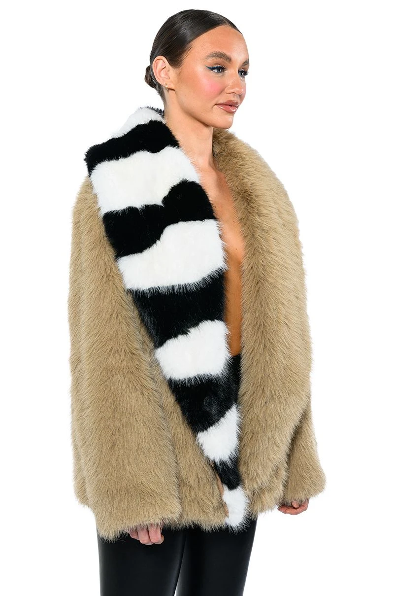 OVERSIZE SOFT FAUX FUR STRIPE JACKET 8 OVERSIZE SOFT FAUX FUR STRIPE JACKET - Image 6
