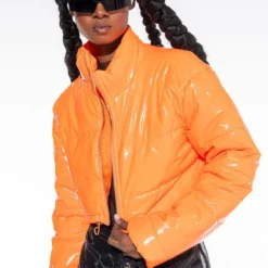 PATENT CROP PUFFER JACKET