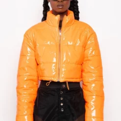 PATENT CROP PUFFER JACKET -AZALEA WANG Shop patent crop puffer jacket orange 4 4 c1