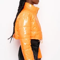 PATENT CROP PUFFER JACKET -AZALEA WANG Shop patent crop puffer jacket orange 5 5 c1