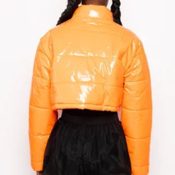 PATENT CROP PUFFER JACKET -AZALEA WANG Shop patent crop puffer jacket orange 6 6 c1