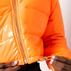 PATENT CROP PUFFER JACKET -AZALEA WANG Shop patent crop puffer jacket orange 7 7 c1