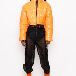 PATENT CROP PUFFER JACKET -AZALEA WANG Shop patent crop puffer jacket orange 8 8 c1