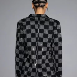 POP STAR CHECKERED RHINESTONE BLAZER 12 POP STAR CHECKERED RHINESTONE BLAZER -AZALEA WANG Shop pop star checkered rhinestone blazer black white 6 6
