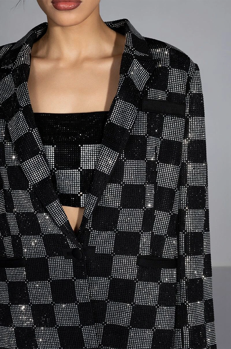 POP STAR CHECKERED RHINESTONE BLAZER 7 POP STAR CHECKERED RHINESTONE BLAZER - Image 5