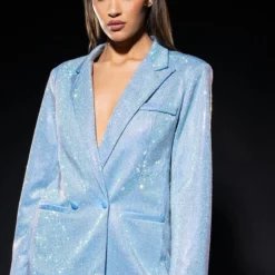 POP STAR SHINE BRIGHT RHINESTONE BLAZER IN LIGHT BLUE -AZALEA WANG Shop pop star shine bright rhinestone blazer in light blue light blue 1 1