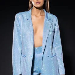 POP STAR SHINE BRIGHT RHINESTONE BLAZER IN LIGHT BLUE -AZALEA WANG Shop pop star shine bright rhinestone blazer in light blue light blue 2 2