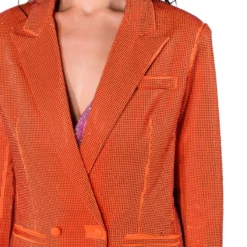 POP STAR SHINE BRIGHT RHINESTONE BLAZER IN ORANGE -AZALEA WANG Shop pop star shine bright rhinestone blazer in orange orange 15 14