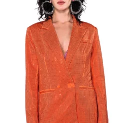 POP STAR SHINE BRIGHT RHINESTONE BLAZER IN ORANGE -AZALEA WANG Shop pop star shine bright rhinestone blazer in orange orange 8 8 c1