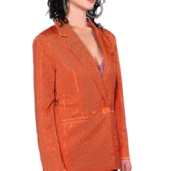 POP STAR SHINE BRIGHT RHINESTONE BLAZER IN ORANGE -AZALEA WANG Shop pop star shine bright rhinestone blazer in orange orange 9 9 c1