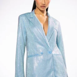 POP STAR SHINE BRIGHT RHINESTONE BLAZER IN LIGHT BLUE