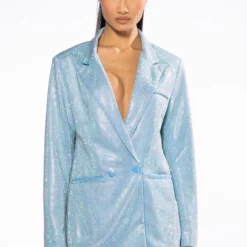 POP STAR SHINE BRIGHT RHINESTONE BLAZER IN LIGHT BLUE -AZALEA WANG Shop pop star shine bright rhinestone blazer light blue 4 4
