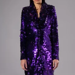 PURPLE MAJESTY LARGE SEQUIN TRENCH JACKET -AZALEA WANG Shop purple majesty large sequin trench jacket purple 3 3