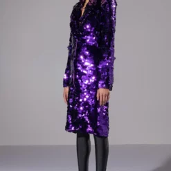 PURPLE MAJESTY LARGE SEQUIN TRENCH JACKET -AZALEA WANG Shop purple majesty large sequin trench jacket purple 4 4