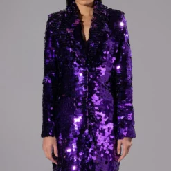 PURPLE MAJESTY LARGE SEQUIN TRENCH JACKET -AZALEA WANG Shop purple majesty large sequin trench jacket purple 5 5