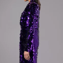 PURPLE MAJESTY LARGE SEQUIN TRENCH JACKET -AZALEA WANG Shop purple majesty large sequin trench jacket purple 6 6