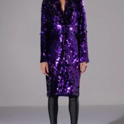 PURPLE MAJESTY LARGE SEQUIN TRENCH JACKET -AZALEA WANG Shop purple majesty large sequin trench jacket purple 9 9