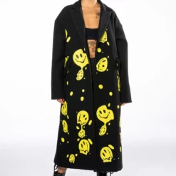 PUT ON A HAPPY FACE TRENCH COAT -AZALEA WANG Shop put on a happy face trench coat black multi 3 3