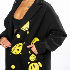 PUT ON A HAPPY FACE TRENCH COAT -AZALEA WANG Shop put on a happy face trench coat black multi 6 6