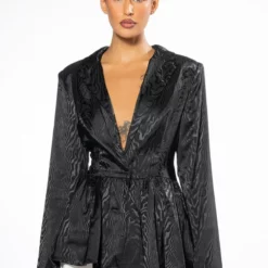 QUEEN'S GAMBIT PEPLUM BLAZER -AZALEA WANG Shop queens gambit peplum blazer black 3 3