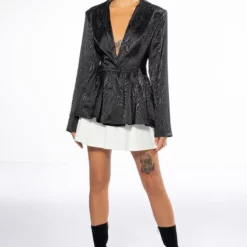 QUEEN'S GAMBIT PEPLUM BLAZER -AZALEA WANG Shop queens gambit peplum blazer black 7 7