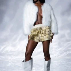 QUINN CROPPED FEATHER JACKET -AZALEA WANG Shop quinn cropped feather jacket white 3 3 c1