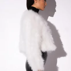 QUINN CROPPED FEATHER JACKET -AZALEA WANG Shop quinn cropped feather jacket white 6 6