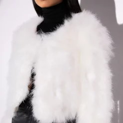 QUINN CROPPED FEATHER JACKET -AZALEA WANG Shop quinn cropped feather jacket white 8 8