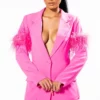 RAISE YOUR GLASS FEATHER TRIM BLAZER -AZALEA WANG Shop raise your glass feather trim blazer pink 1 1