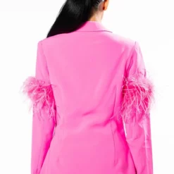 RAISE YOUR GLASS FEATHER TRIM BLAZER -AZALEA WANG Shop raise your glass feather trim blazer pink 7 7